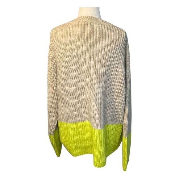 Lush Color Block Sweater Tan Lime Green Chunky Knit Crewneck Long Sleeve M - Picture 4 of 7
